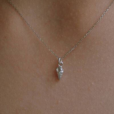 Tiny necklace with chain, Silver REAL Sea Shell Small Pendan