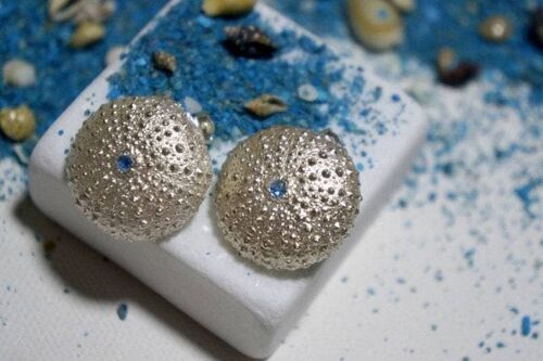 Earrings Silver Sea Urchin with Zircon Earrings , Summer