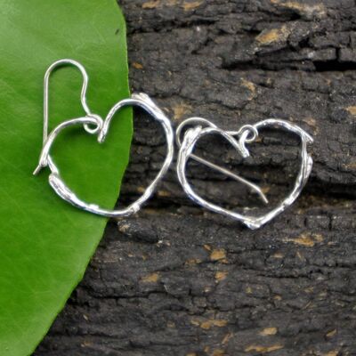 Heart Earrings for girls and women. Sterling silver jasmine