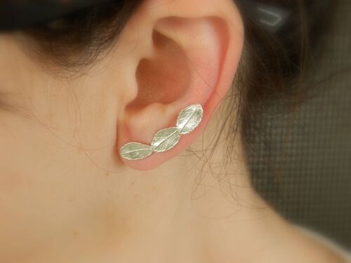 Ear cuff Mismatched earrings . Real Rose leaf Ear climber