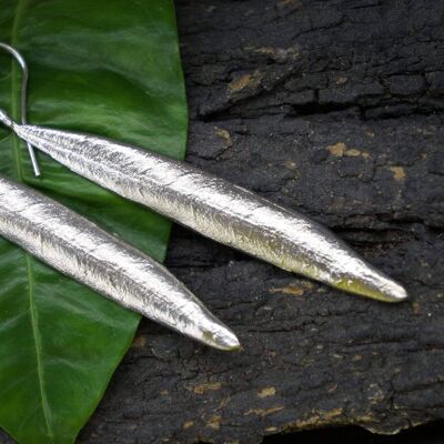 Long Olive Leaf Earrings Sterling Silver.