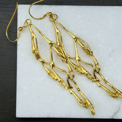 Natural Silver Jasmine Twig Earrings, Goldplated.