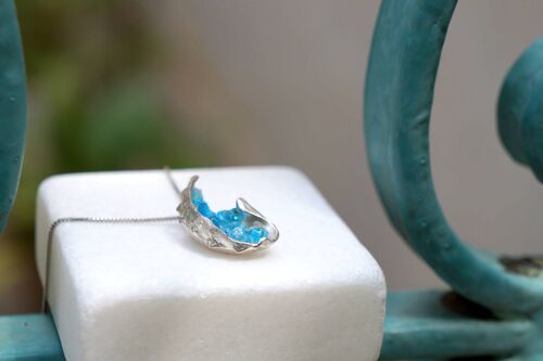 Silver Necklace for Women Real Shell Gemstone with Blue Mura