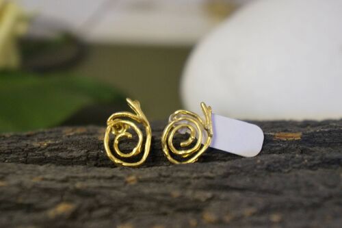 Earrings Gold Real Jasmine Spiral twig Stud Earrings.