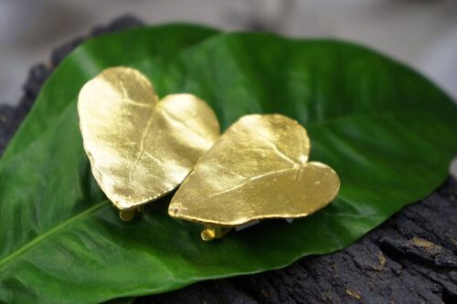 Heart shape Ivy leaf Earrings for Women. 14k Gold on Sterling Silver 925.