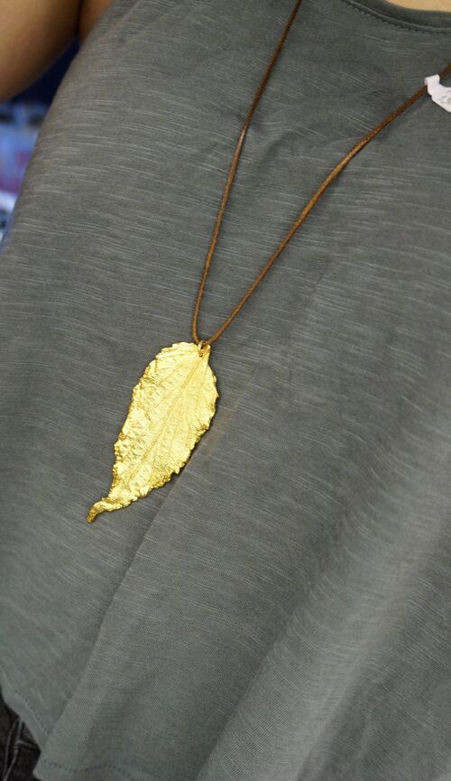 Goldplated Long Leaf Adjustable Necklace for women by Real Hibiscus Plant