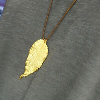 Goldplated Long Leaf Adjustable Necklace for women by Real Hibiscus Plant