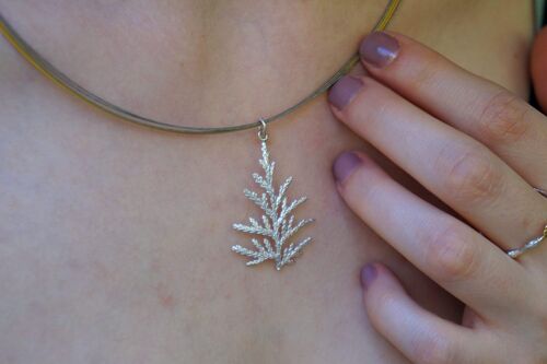 Cypress Leaf Tree Necklace for Women on Sterling Silver 925.