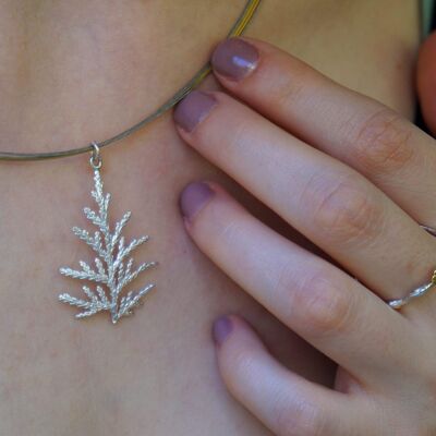 Cypress Leaf Tree Necklace for Women on Sterling Silver 925.
