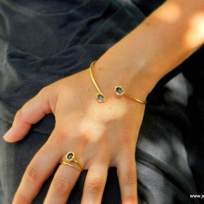 Arm cuff, Gold and Black bracelet from Real Lily flower
