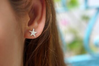 Boucles d'oreilles véritables étoiles de mer plaquées or sur argent sterling. 3