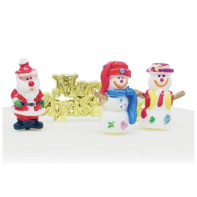 Festive Fun Plastic Cake Topper Picks & Gold Merry Christmas Lema