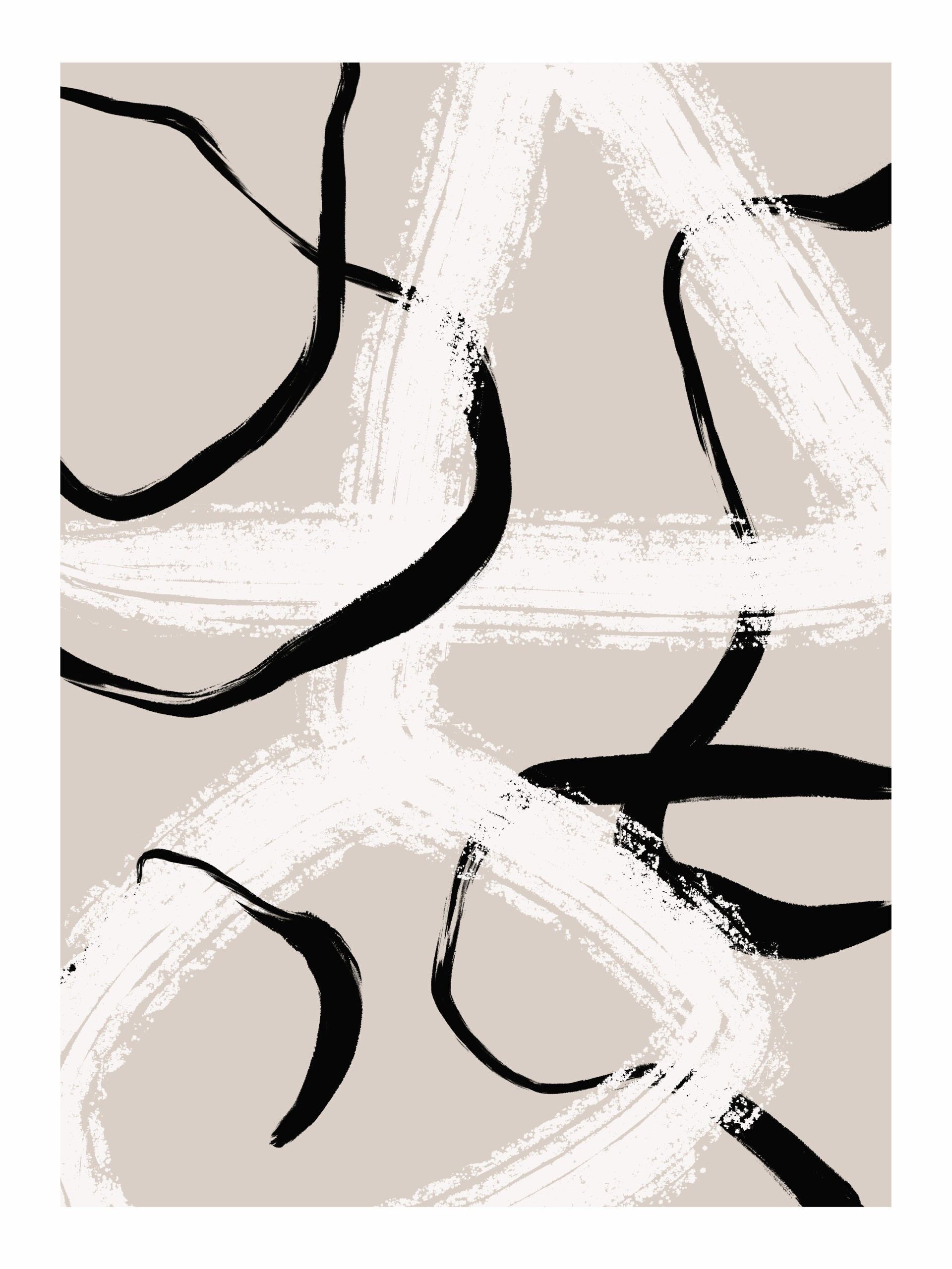 Poster Impression d'Art Abstrait - Noir Blanc - 30x40 cm