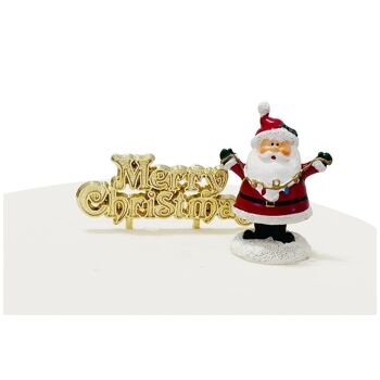 Fun Santa avec Lights Resin Cake Topper & Gold Merry Christmas Devise