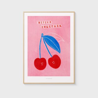 A4 Mejor juntos | Cartel de ilustración de cereza Lámina artística