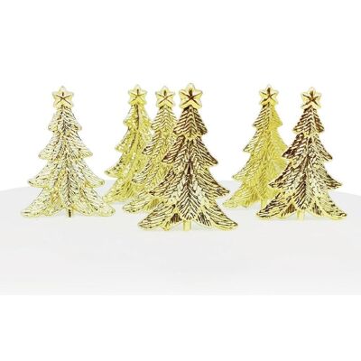 Festive Tree Plastic Cake Topper Picks Gold