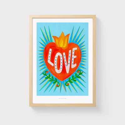 Corazón de amor mexicano A4 | Cartel de ilustración Lámina artística