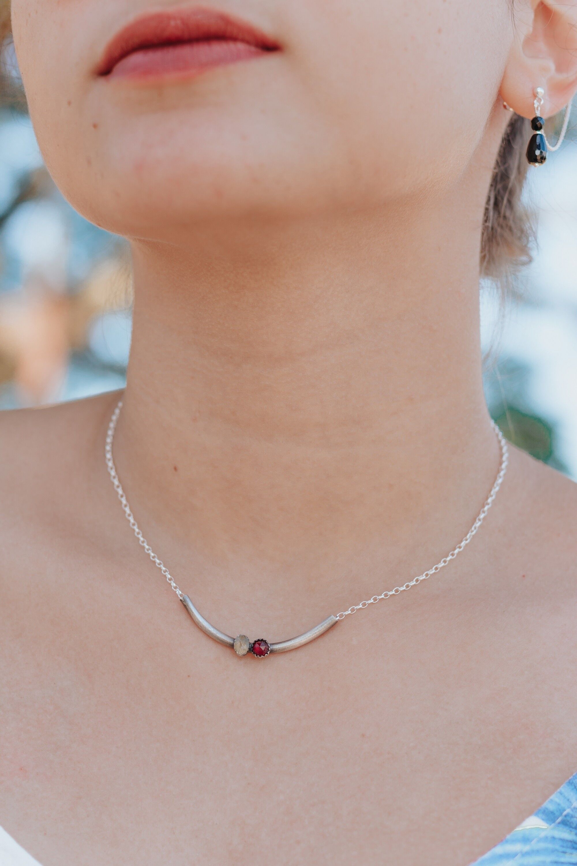 Collana Duo Granato E Labradorite Argento 925