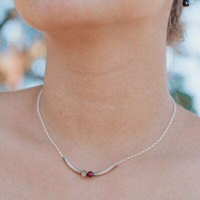 Garnet And Labradorite Duo Necklace 925 Sterling Silver