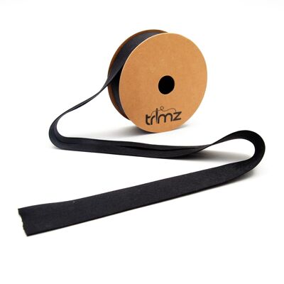 Trimz  - Poly Cotton Bias Binding 25mm x 5mtrs Black - on a Biodegradeable Cardboard Reel