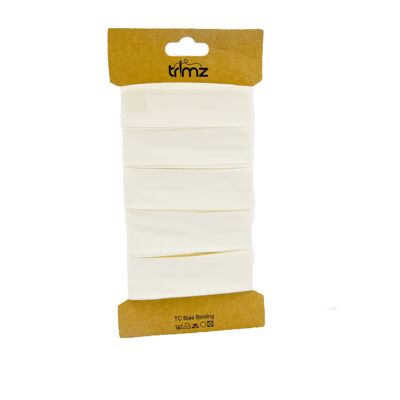 Trimz  - Poly Cotton Bias Binding 25/10/10mm x 5mtrs - Cream - on 5mtr 'Trimz' card