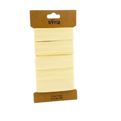 Trimz  - Poly Cotton Bias Binding 25/10/10mm x 5mtrs - Ivory - on 5mtr 'Trimz' card