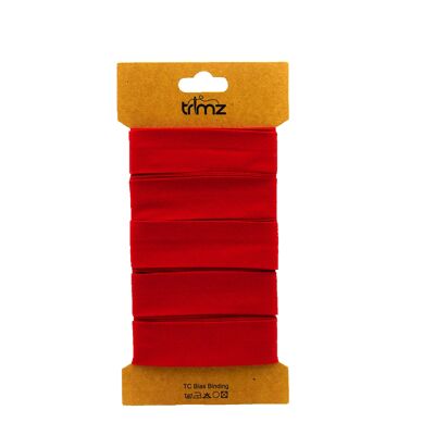 Trimz  - Poly Cotton Bias Binding 25/10/10mm x 5mtrs - Red - on 5mtr 'Trimz' card