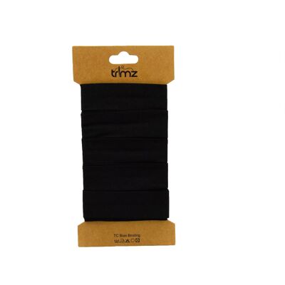 Trimz  - Poly Cotton Bias Binding 25/10/10mm x 5mtrs - Black - on 5mtr 'Trimz' card