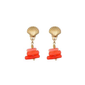 Boucles d'oreilles coquillage avec pierres rouges corail 1