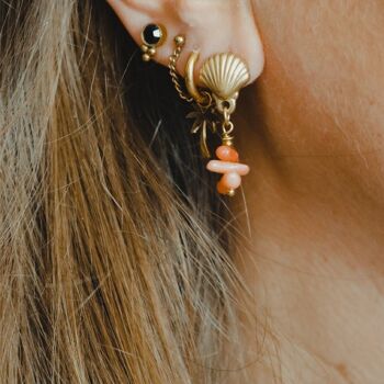 Boucles d'oreilles coquillage avec pierres rouges corail 2