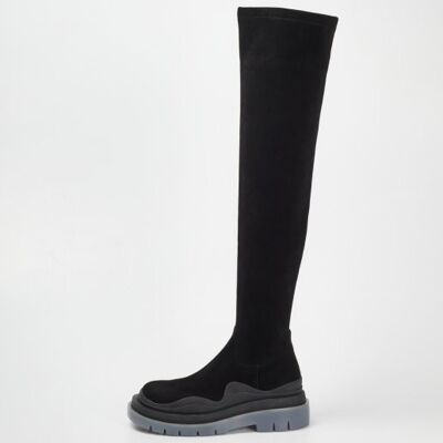 suede chunky sole fashion knee high boots