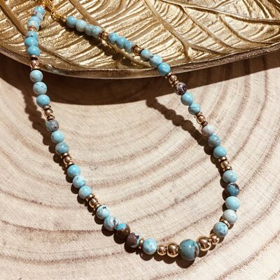 Turquoise Stone and Golden Hematite Choker Necklace