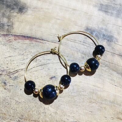 Gold stainless steel and moonstone hoop earrings