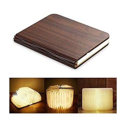 Lampe livre Bois - Noyer Taille Petite - Eclairage Blanc Chaud