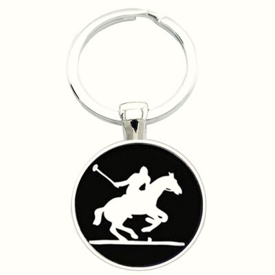 Polo Player Keyring - Black and White