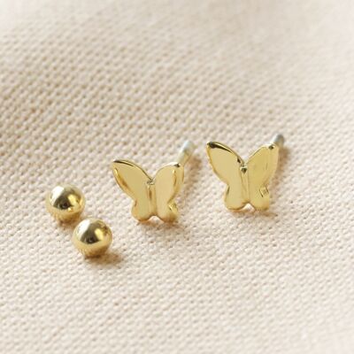 Orecchini a farfalla in argento sterling con retro a sfera (paio) placcati in oro 14 carati