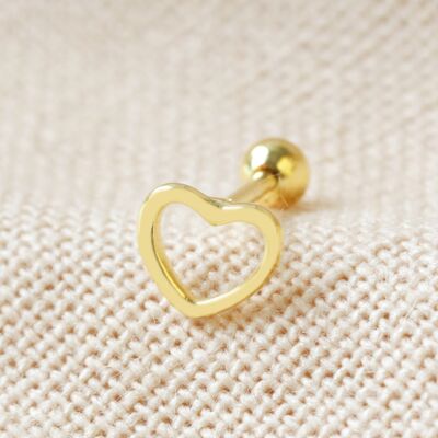 Boucle d'oreille coeur en argent sterling avec dos boule (emballé individuellement) plaqué en or 14 carats