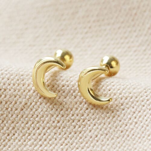 Sterling silver Moon Earrings with Ball Back (Pair) plated in 14ct Gold