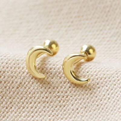 Boucles d'oreilles lune en argent sterling avec dos boule (paire) plaquées en or 14 carats