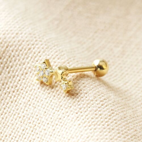 Sterling silver Crystal Tiny Triple star Earring (Packed individually) plated in 14ct Gold