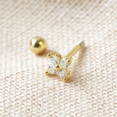 Sterling silver Crysatl Earring with Ball Back (Packed individually) plated in 14ct Gold