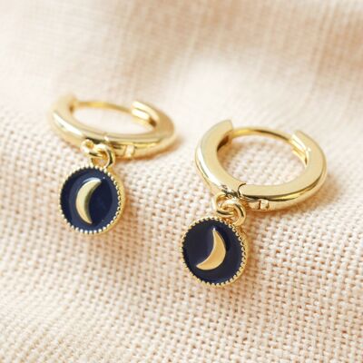 Marineblaue Emaille Moon Huggies in Gold