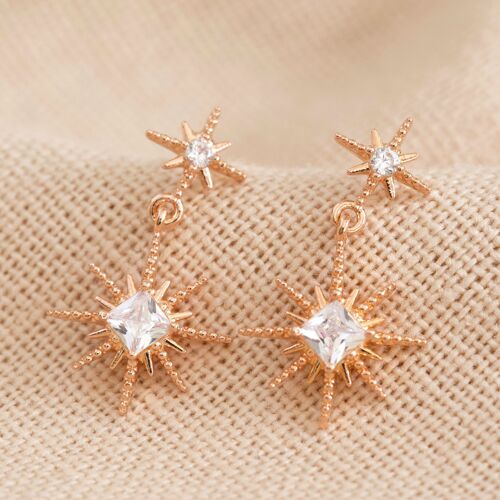 Rose Gold Crystal double star earrings