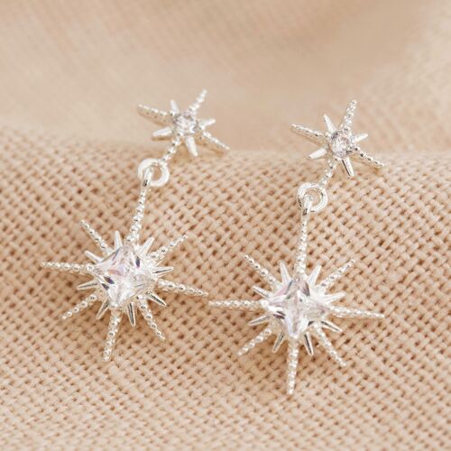 Silver Crystal double star earrings