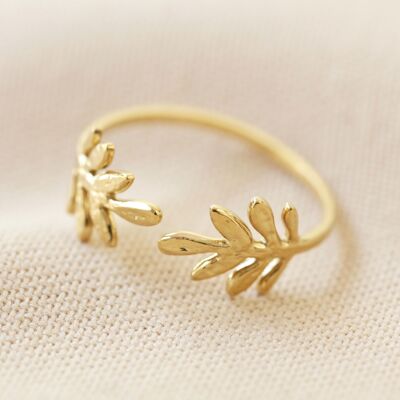 Stainless steel Gold adjustable fern leaf Ring