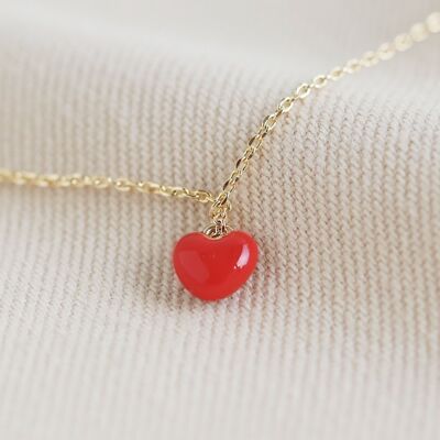 Tiny Enamel heart necklace in Red and Gold