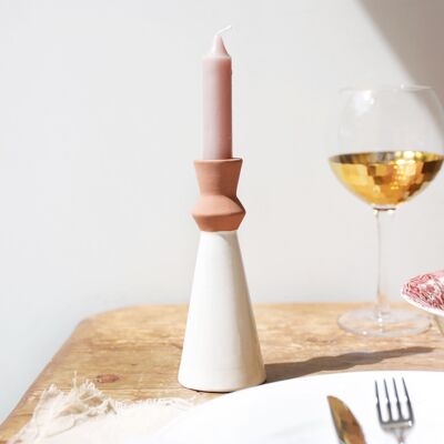 White and Terracotta Candlestick Holder