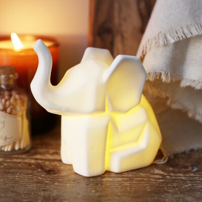 Mini luz LED de elefante de origami de cerámica