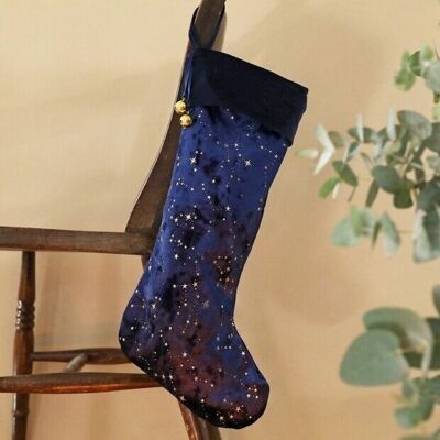 Starry Midnight Blue Velvet Stocking