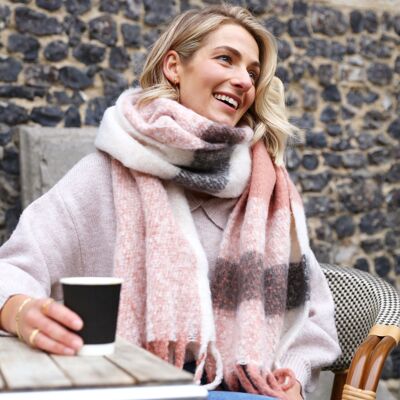 Pink and Grey Check Scarf